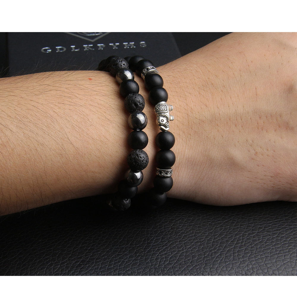GDLKPYHS hematite bead bracelet highlighting grounding and calm confidence.