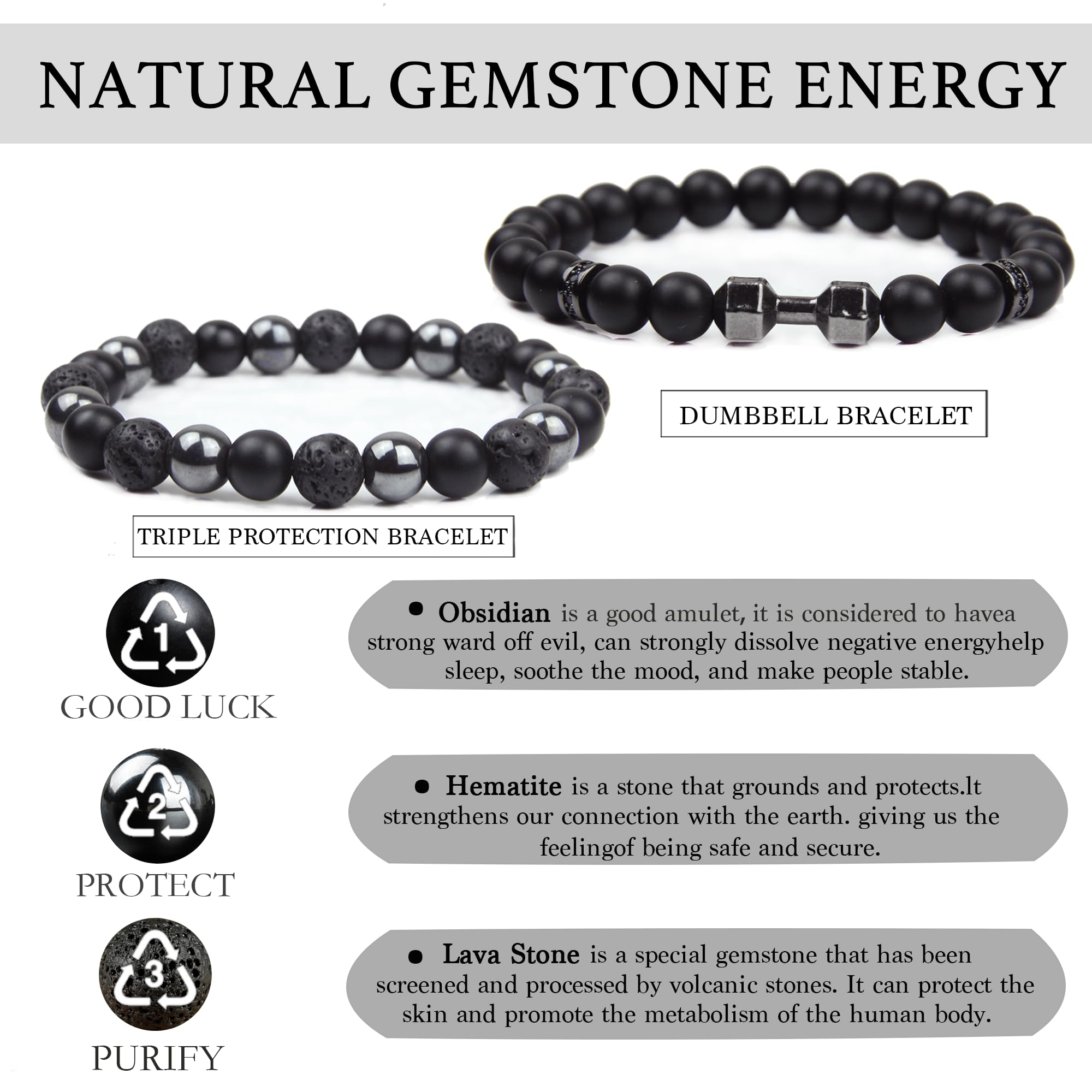 GDLKPYHS hematite protection bracelet close-up with grounding shine