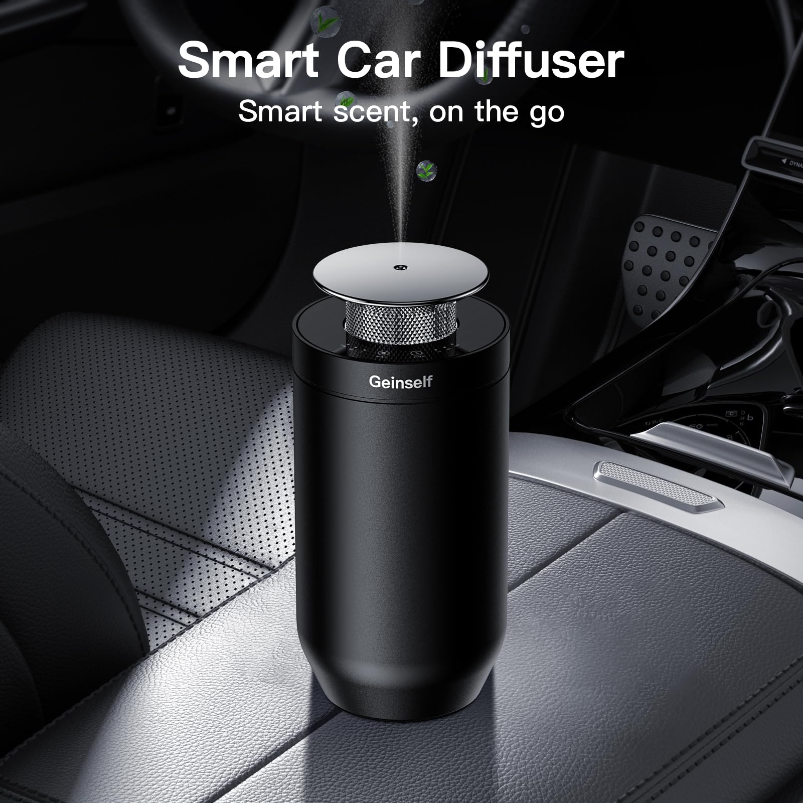 Geinself waterless diffuser smart auto on/off for hands-free aromatherapy on drives.