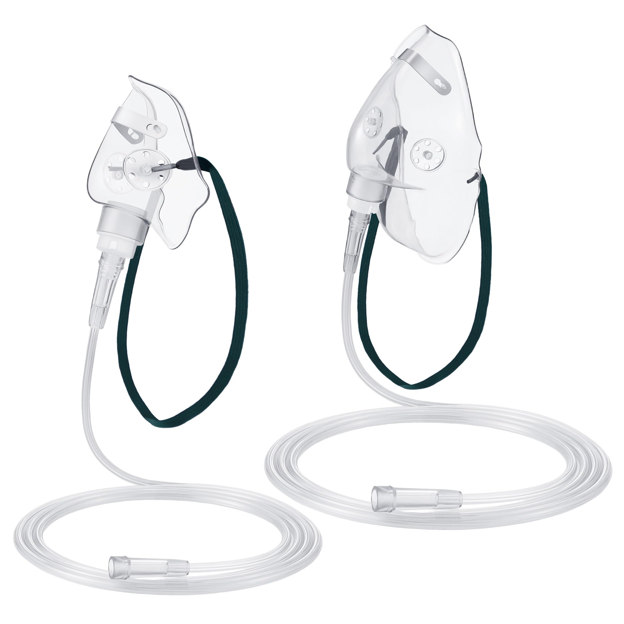 Geiserailie adult oxygen mask in face-view, clear seal for monitoring comfort.