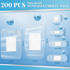 Geiserailie bandages in multiple sizes cover fingers, elbows, knees, and heels.