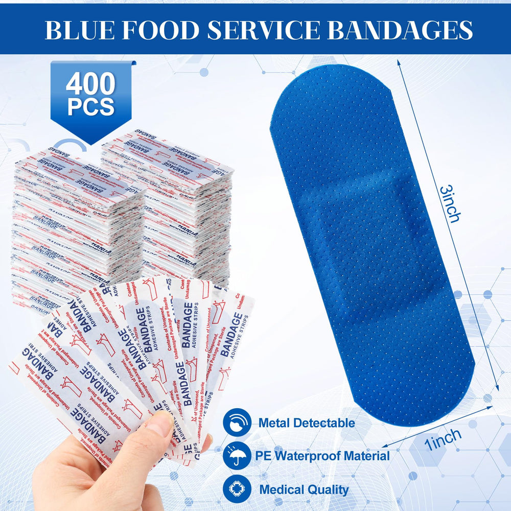 Geiserailie blue bandages in use during food preparation for visibility.