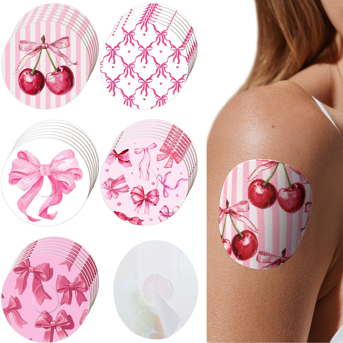 Geiserailie patch for Dexcom G7 with flowers and pink bow, secure wear during workouts