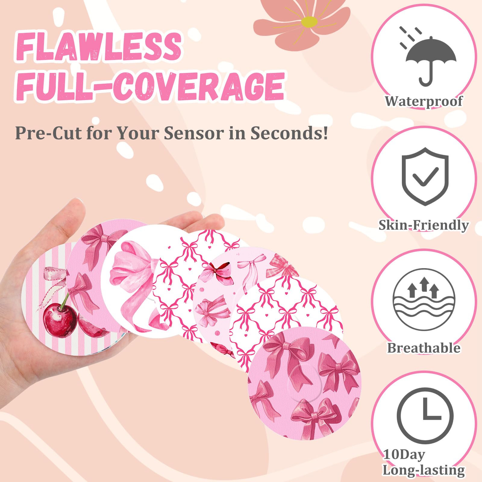 Geiserailie Dexcom G7 patch with flower bow, edge-to-edge coverage for active days