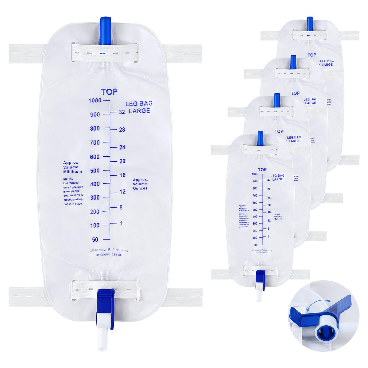 Geiserailie leg bag with 1000ml capacity and anti reflux valve for secure daily drainage