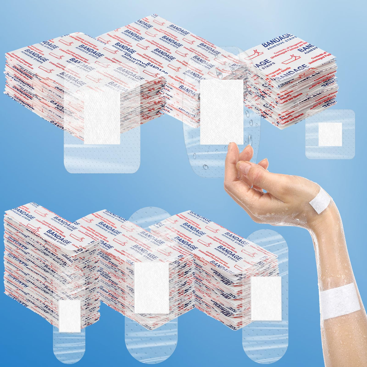 Geiserailie sheer waterproof bandages pack, 200-count, versatile wound coverage.