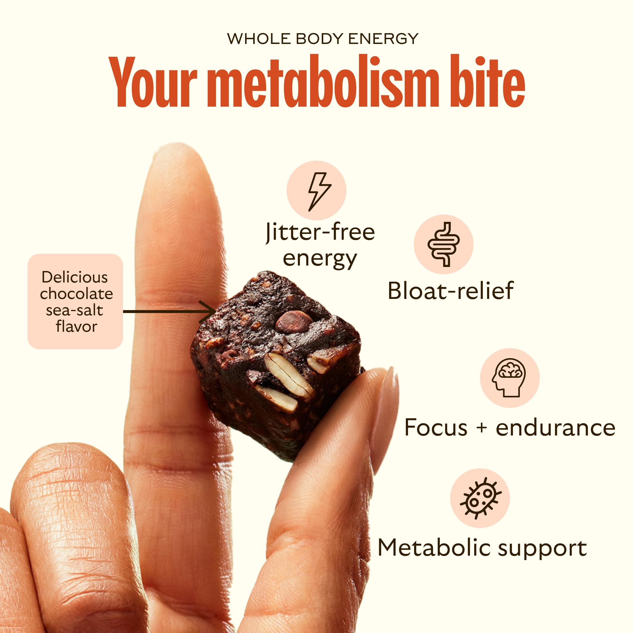Detail of GEM Energy bite with ginseng and L-theanine ingredients.