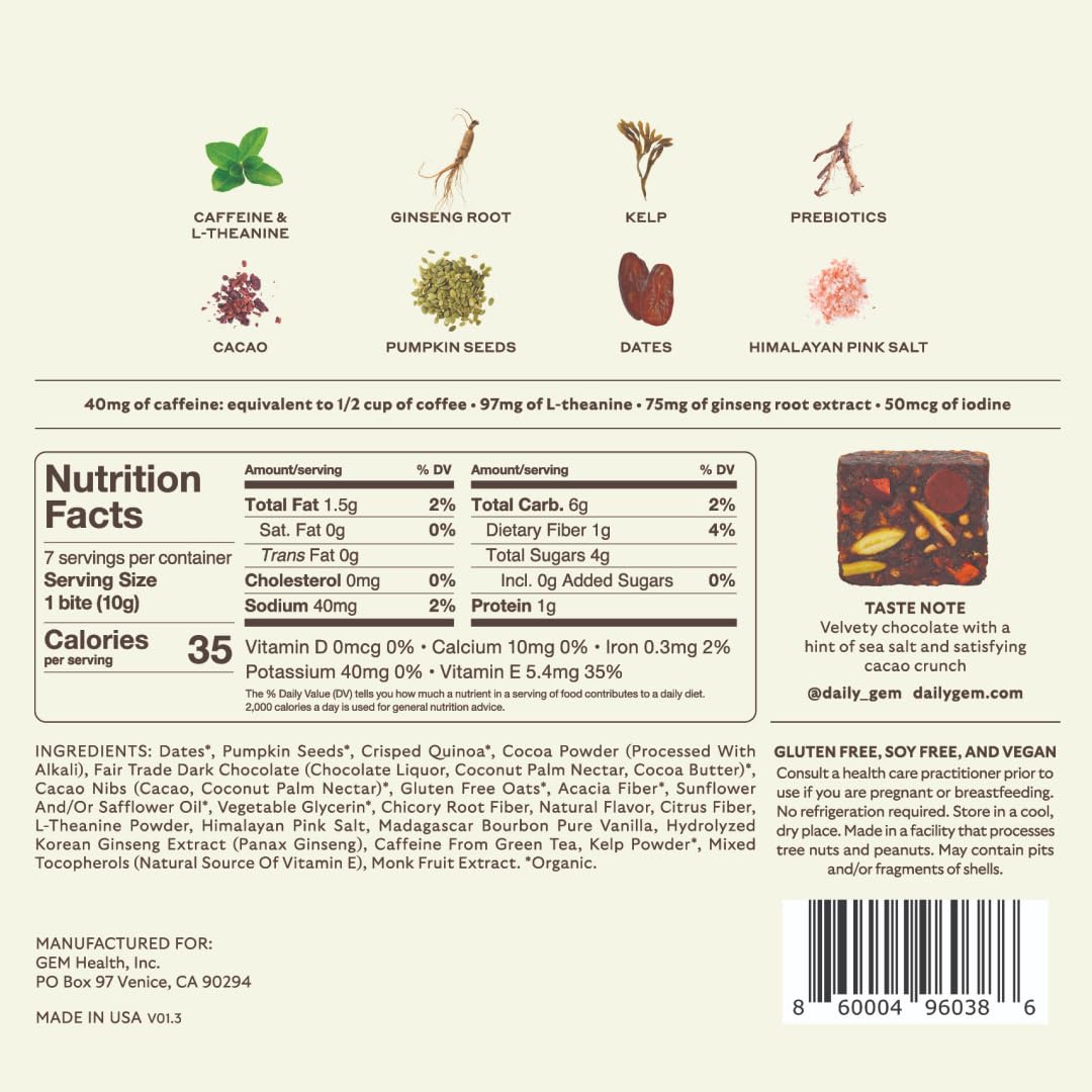 Packaging close-up of GEM Energy Energy bite.