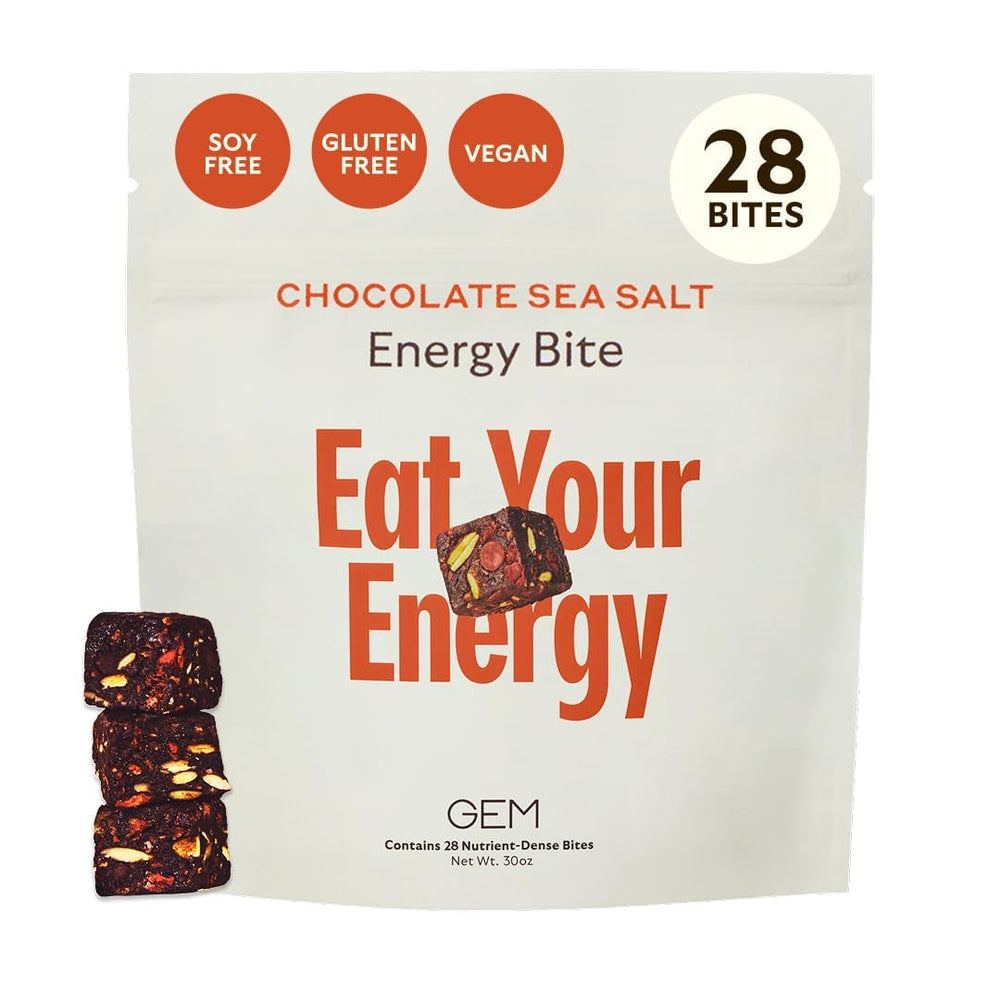 GEM Energy bite chocolate sea salt package for on-the-go energy.