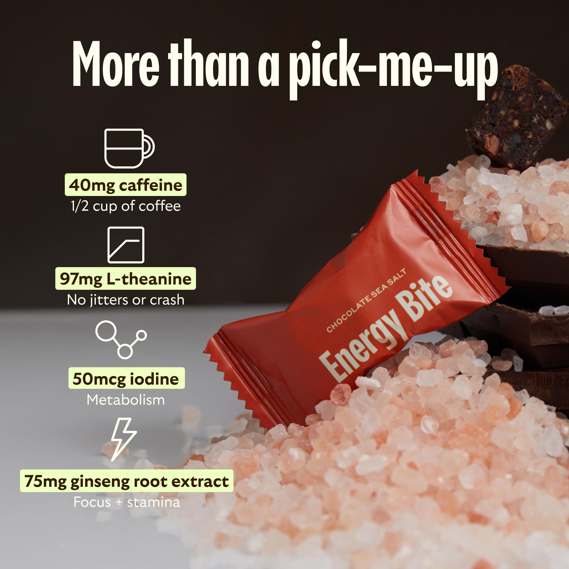 Green tea in GEM Energy bite provides a clean energy vibe.