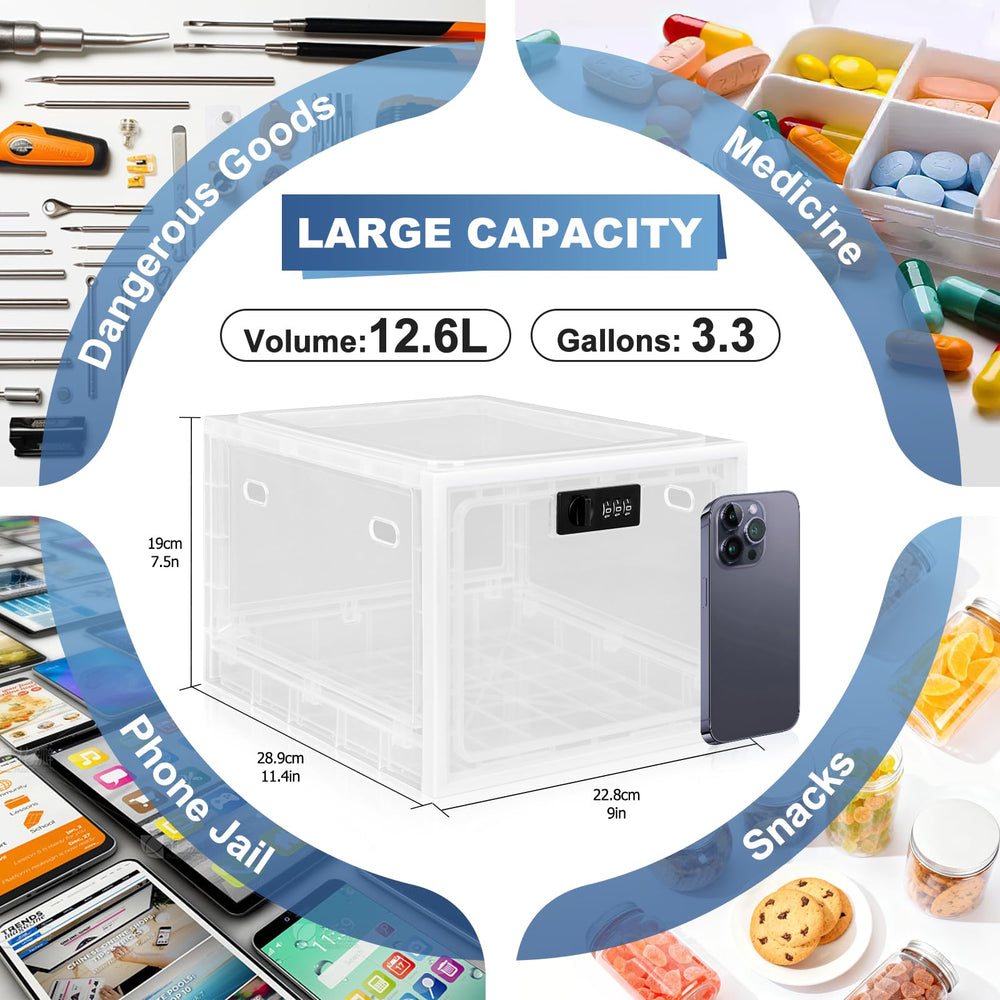 Gemaxvoled large capacity lock box fits medicines, snacks, and small devices.