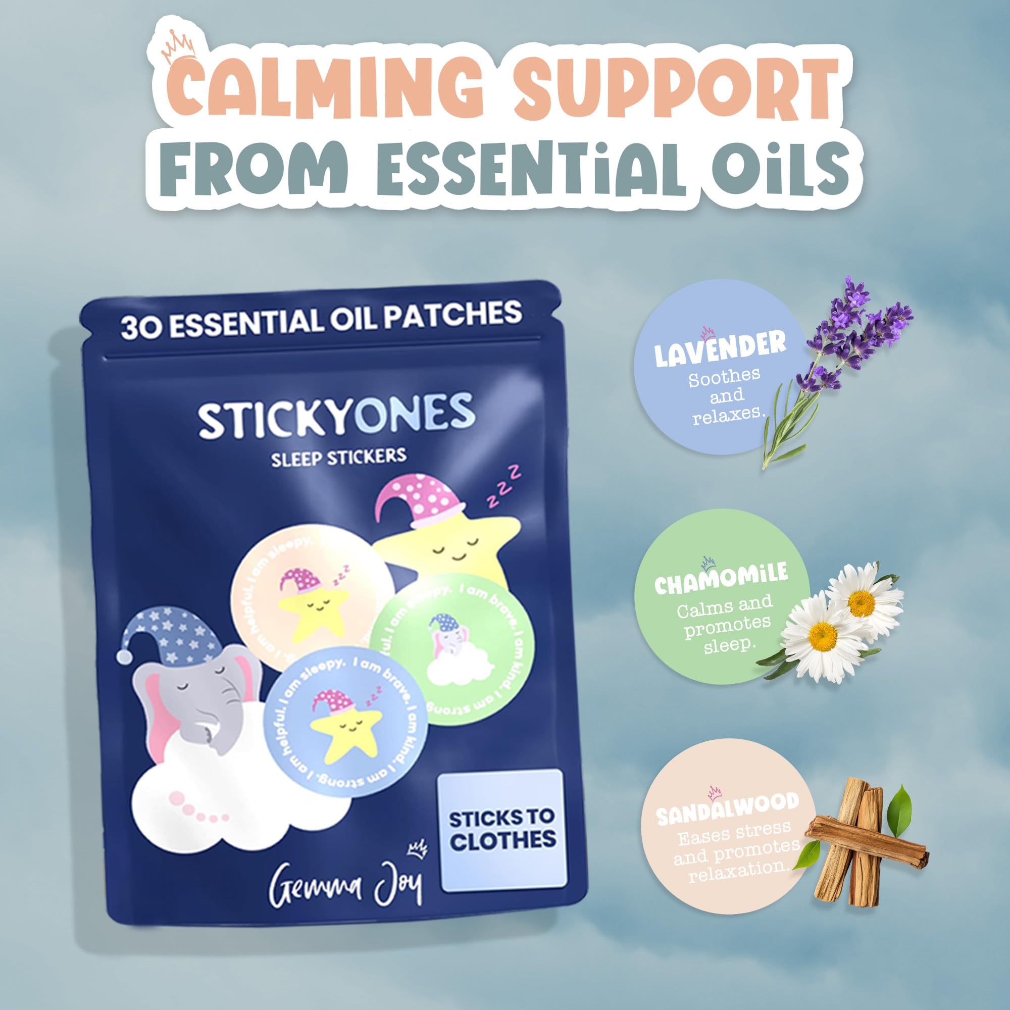 Gemma Joy StickyOnes patch diffusion near sleeping area for a calming night.