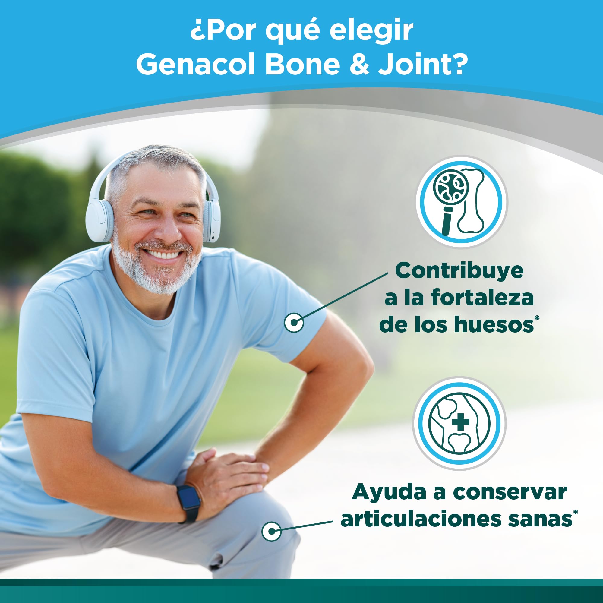 Genacol Bone and Joint capsules stacked to suggest one daily dose for ongoing support.