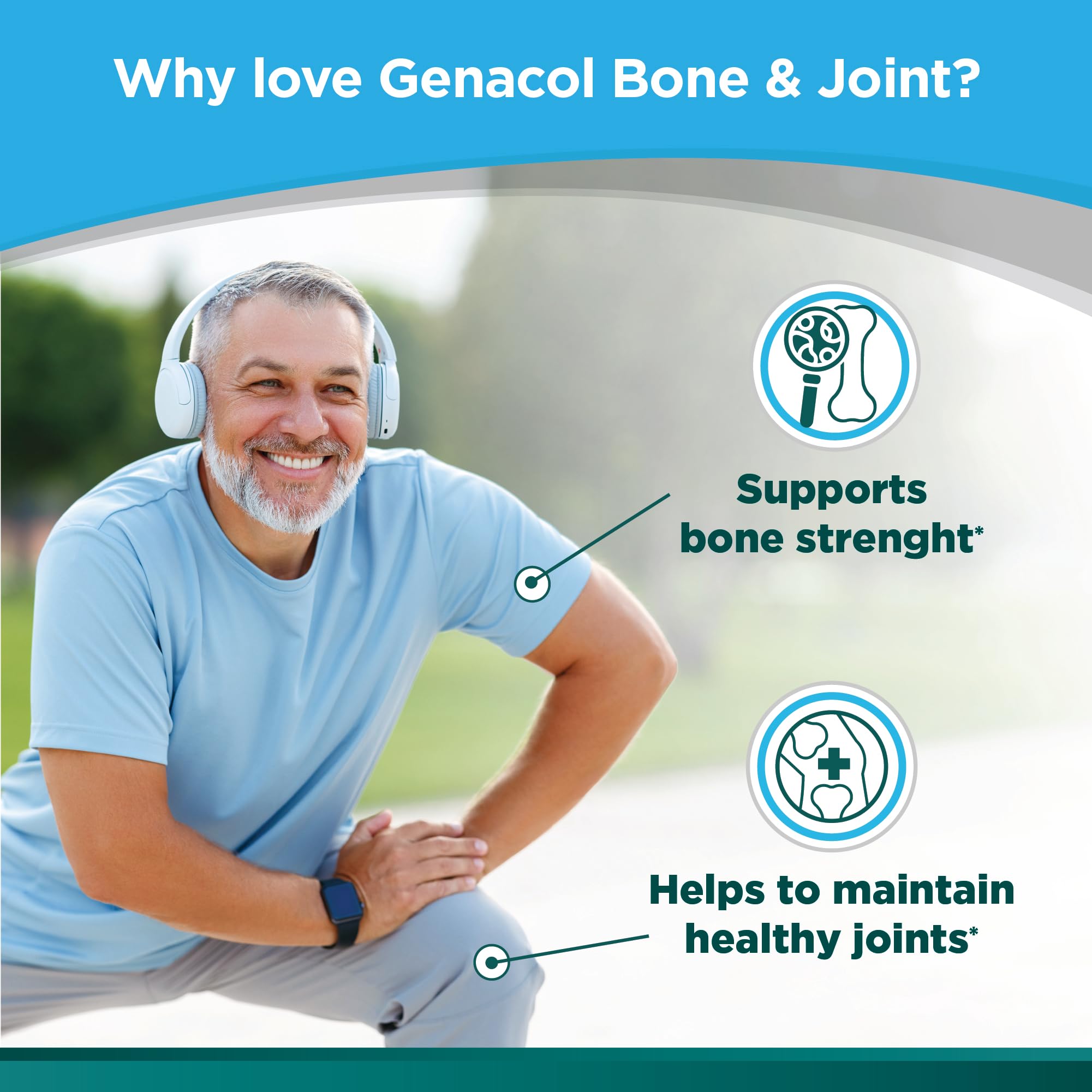Genacol Bone and Joint ingredients panel visual communicates essential minerals for balanced support.