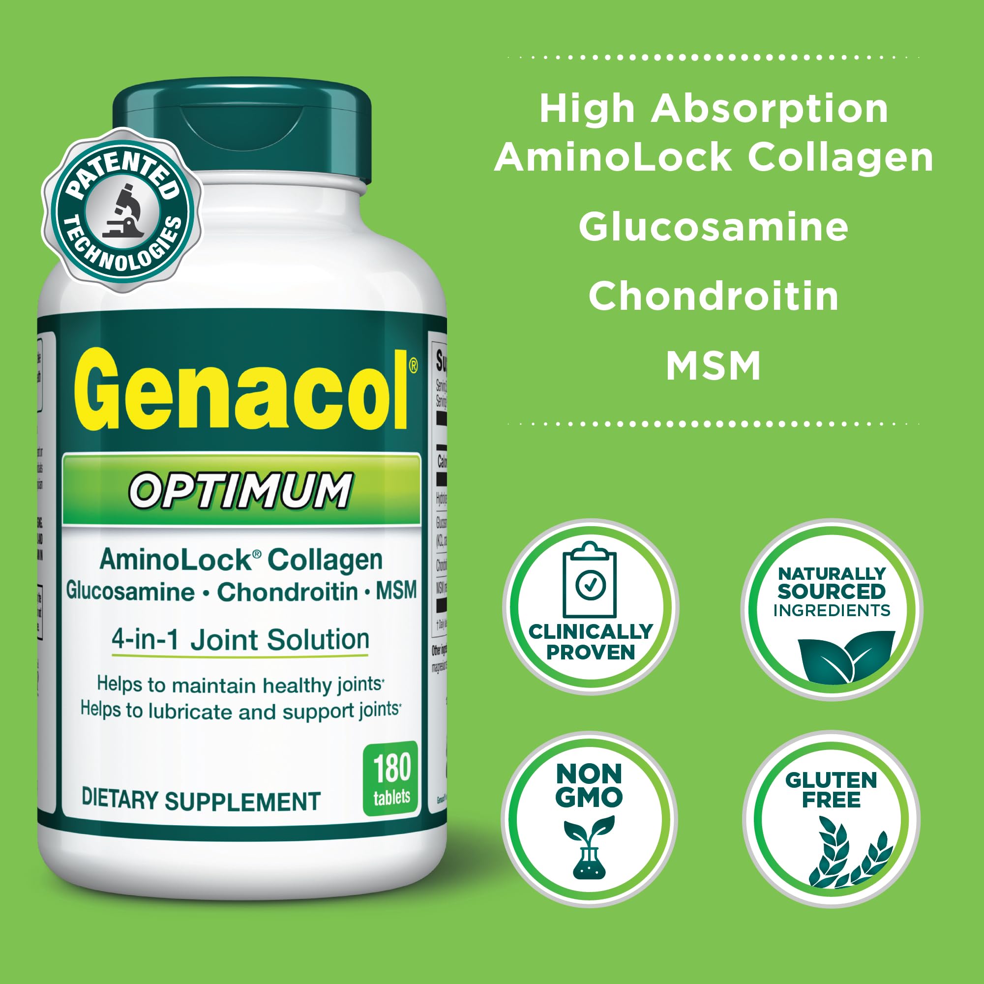 Genacol Optimum glucosamine chondroitin MSM blend for comprehensive joint care.