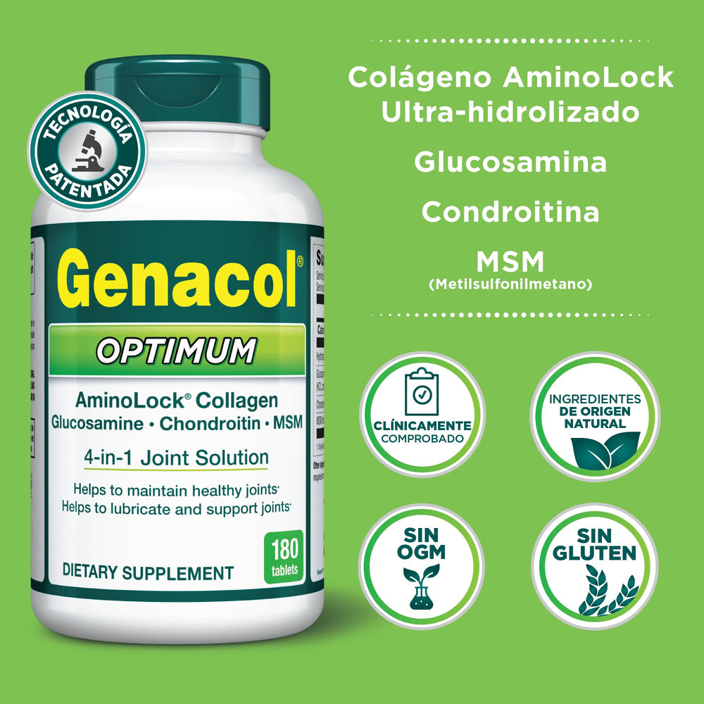 Genacol Optimum joint-support ingredients illustrate a complete supplement routine.