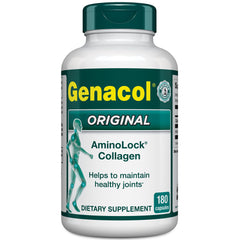 Genacol original collagen bottle with 180 capsules for daily joint support.