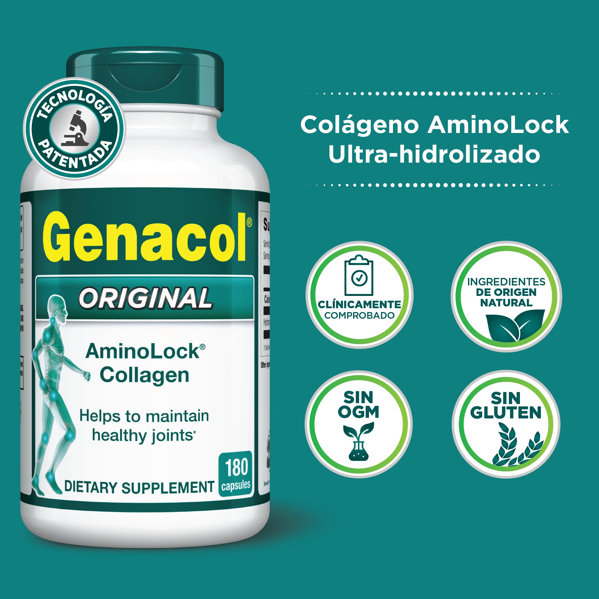 Genacol Original label showing non-GMO and gluten-free ingredients.
