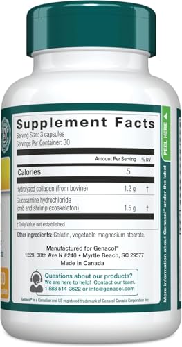 Genacol Plus glucosamine and collagen blend close-up shows versatile joint health support.