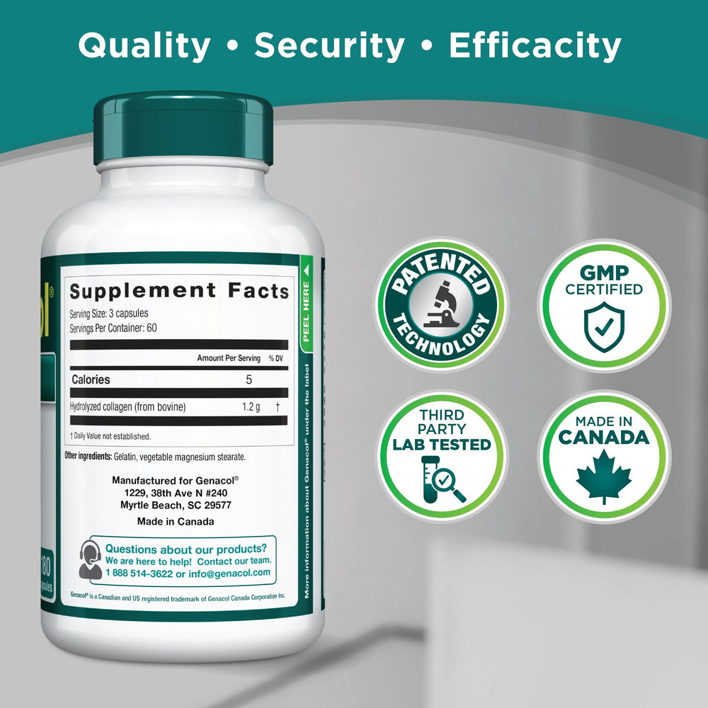 Genacol purity and safety certifications on product label.