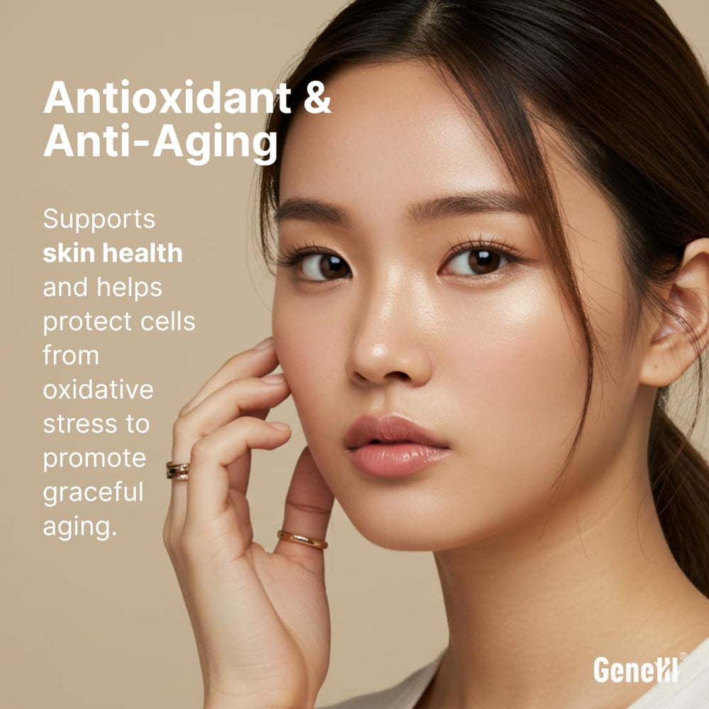 GENEIII ergothioneine bottle beside skincare for daily vitality