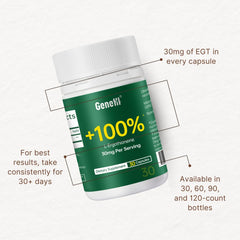 GENEIII ergothioneine label detail highlighting USA-made purity