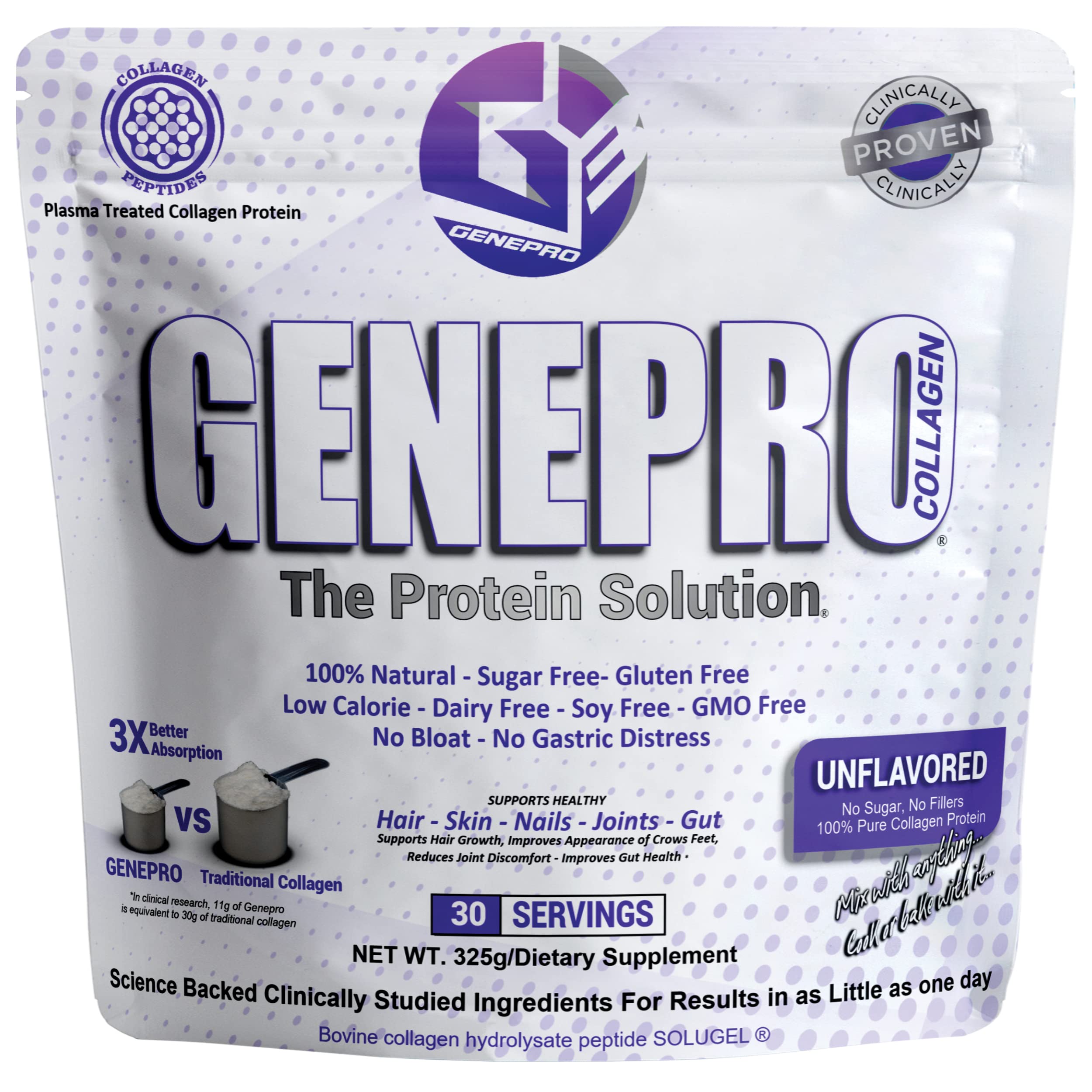 GENEPRO GEN. 3 bottle and pour highlights lactose-free gluten-free protein
