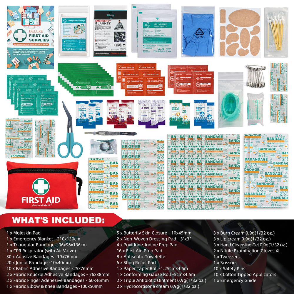 General Medi 150-piece contents displayed, offering practical supplies for minor injuries.
