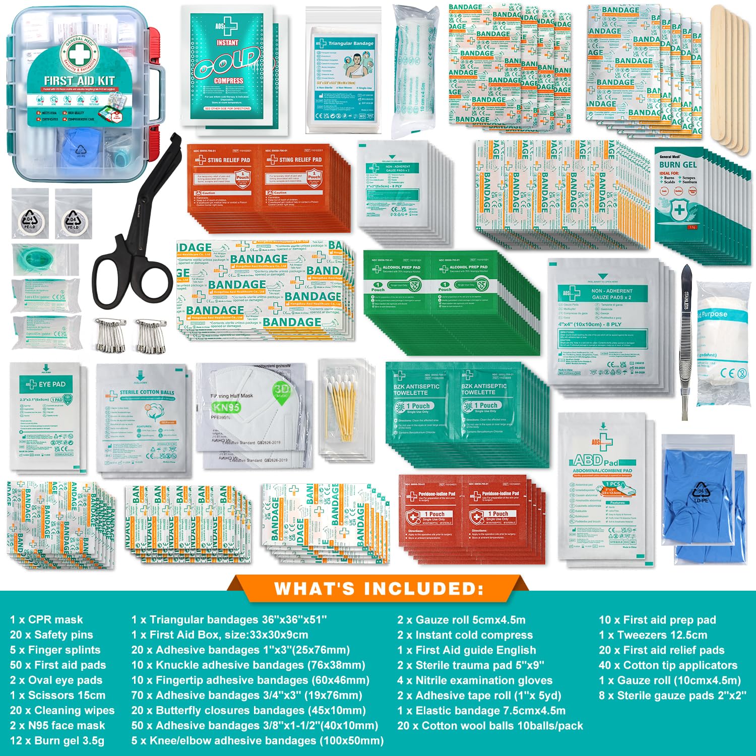 General Medi first aid kit open contents showing organized compartments for quick access