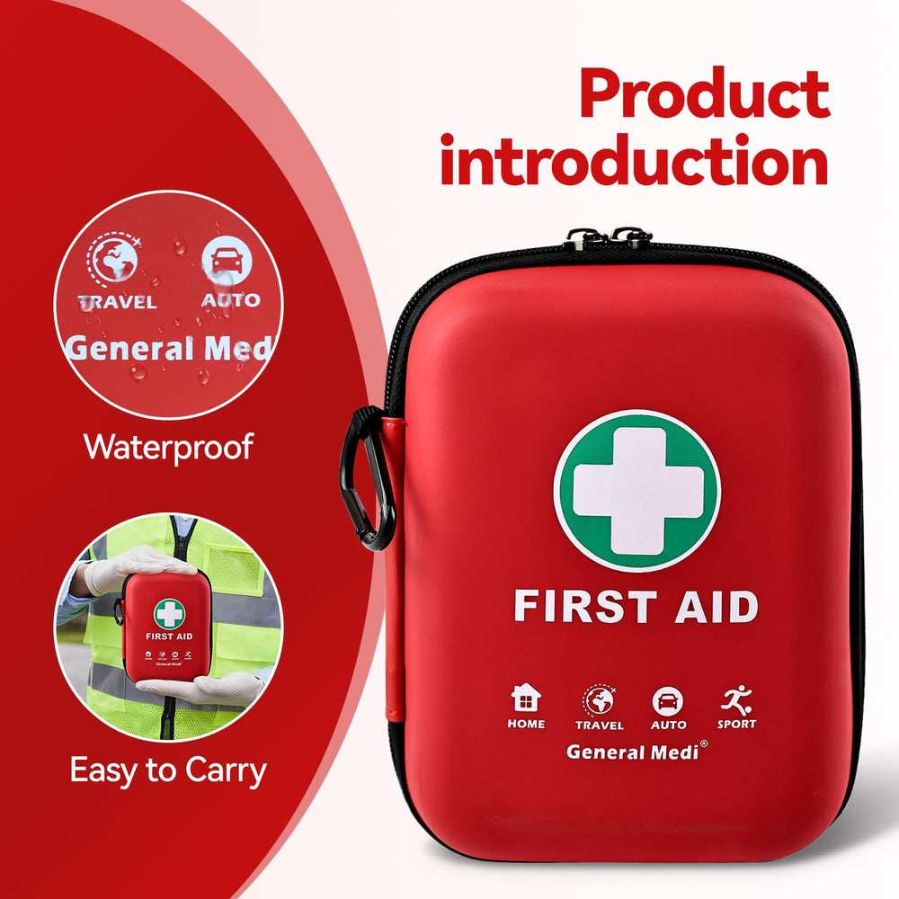 General Medi compact red kit suitable for car, boat, camping, and travel.