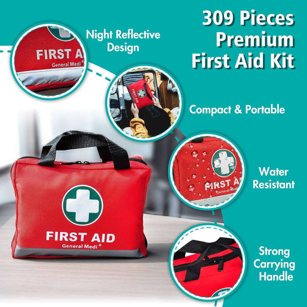 General Medi first aid kit 309 pieces contents for comprehensive readiness
