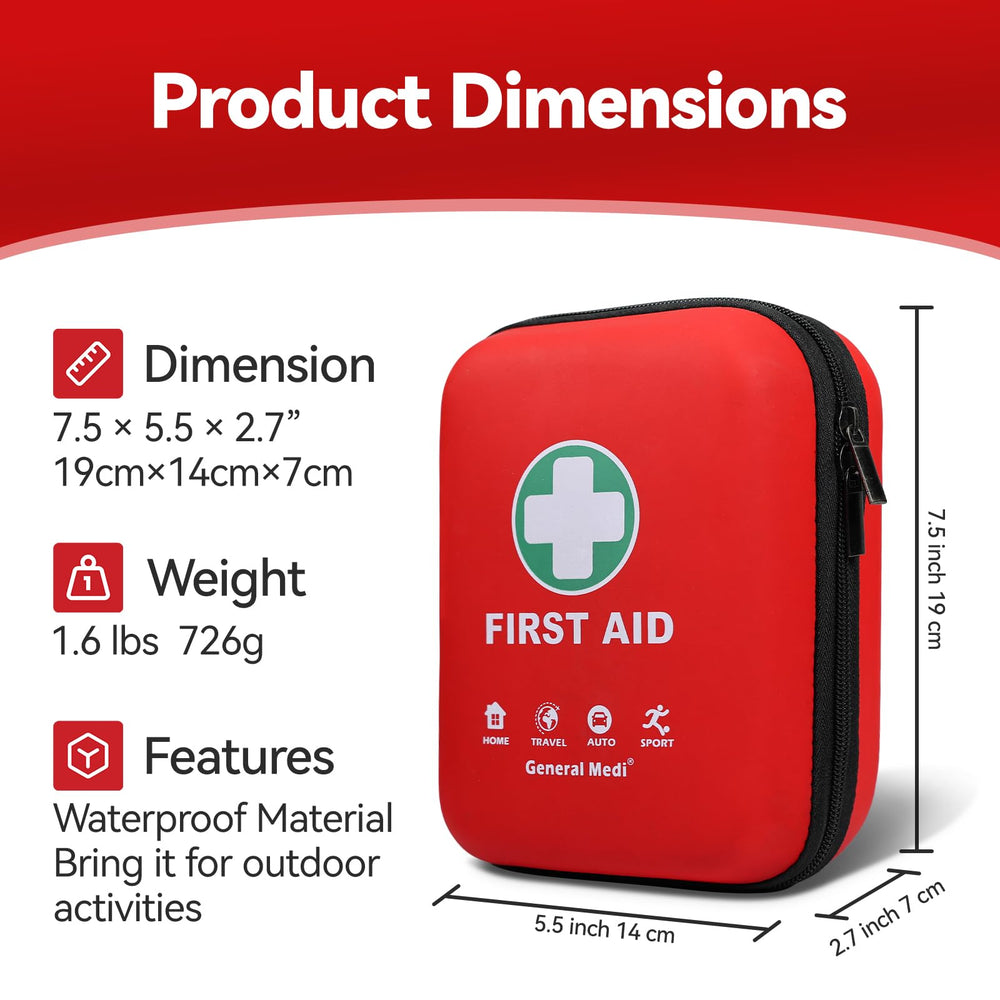 General Medi 170-piece kit organized for easy use in car, home, or office.
