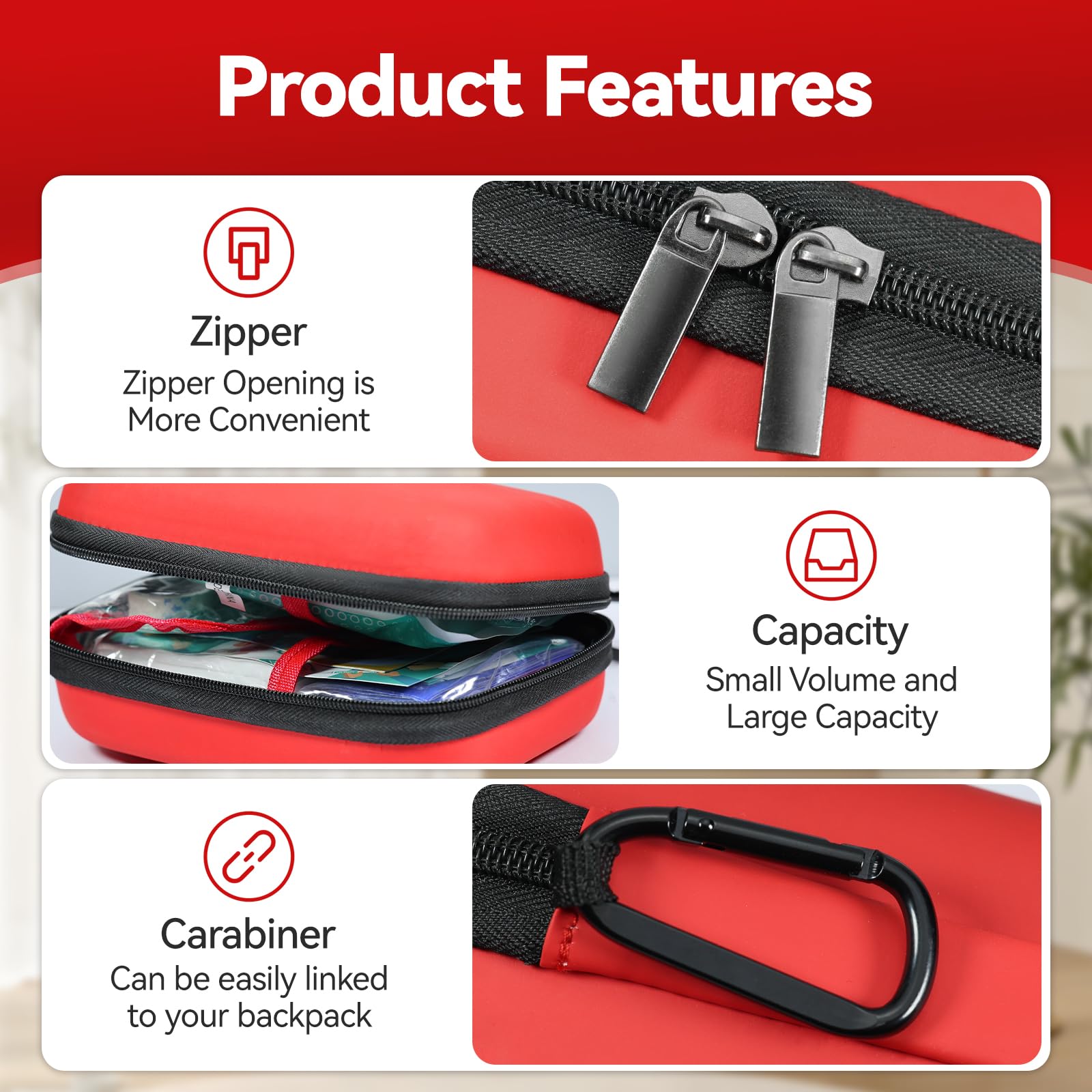 General Medi travel-ready first aid kit in a red case for on-the-go safety.