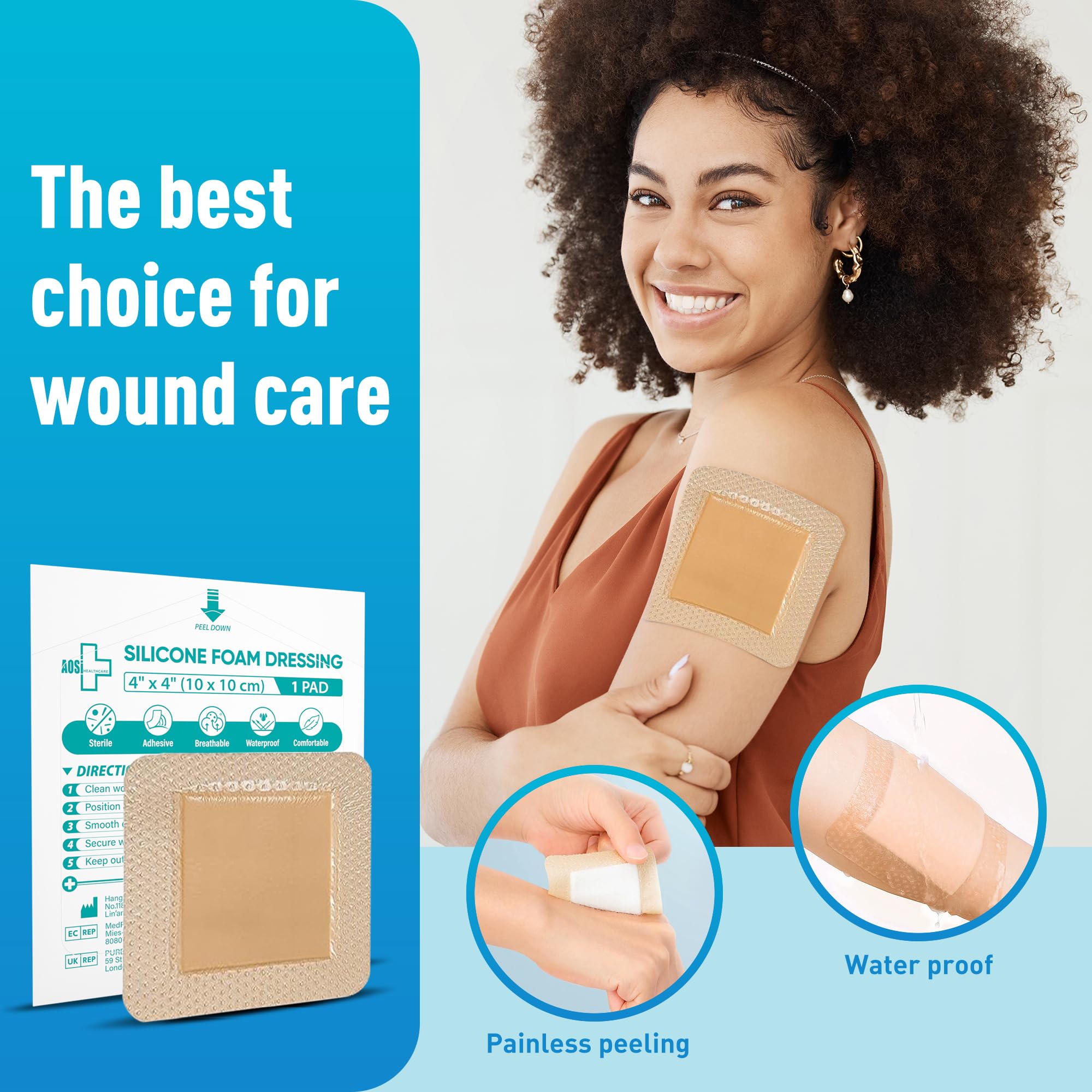 General Medi 4x4 dressing applied on skin around a wound