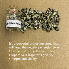 Generic amethyst and quartz glass bottle showcases calming stones for focus.