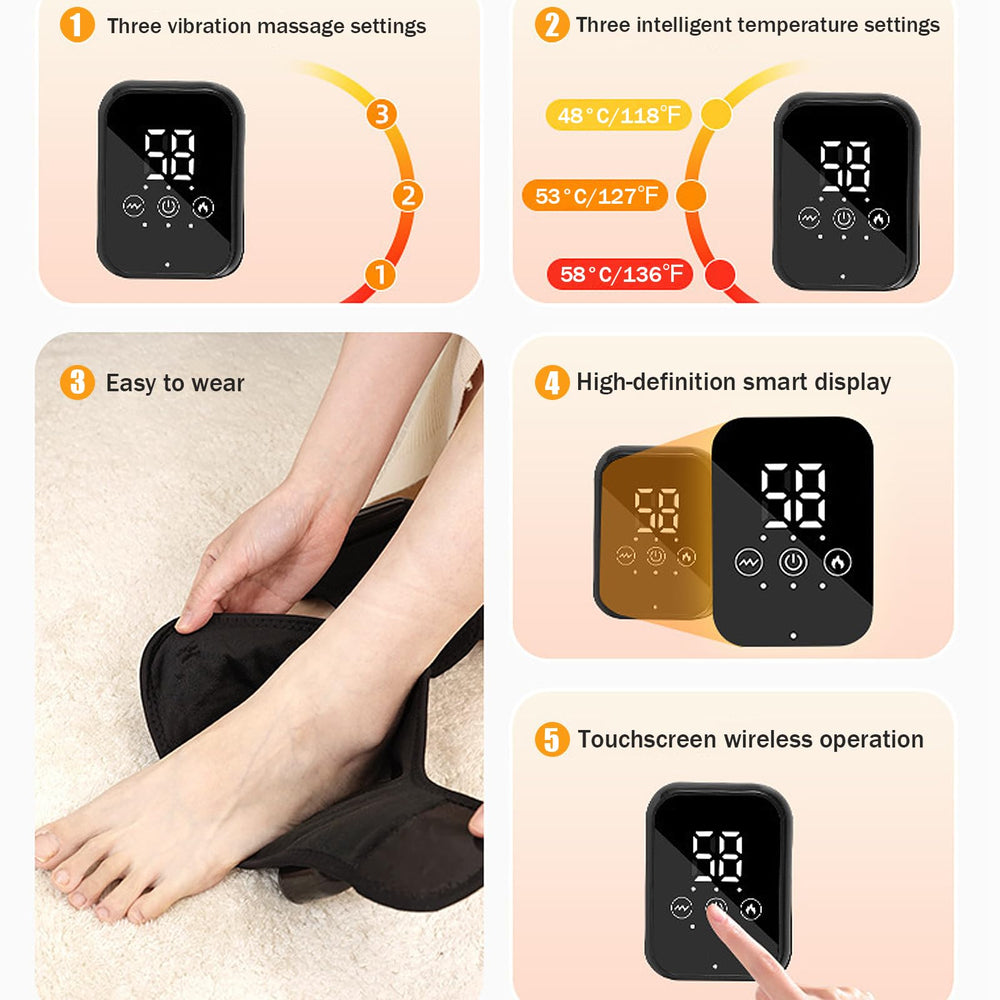 Generic ankle massager heat levels feature with 48, 53, and 58 C for personalized comfort.
