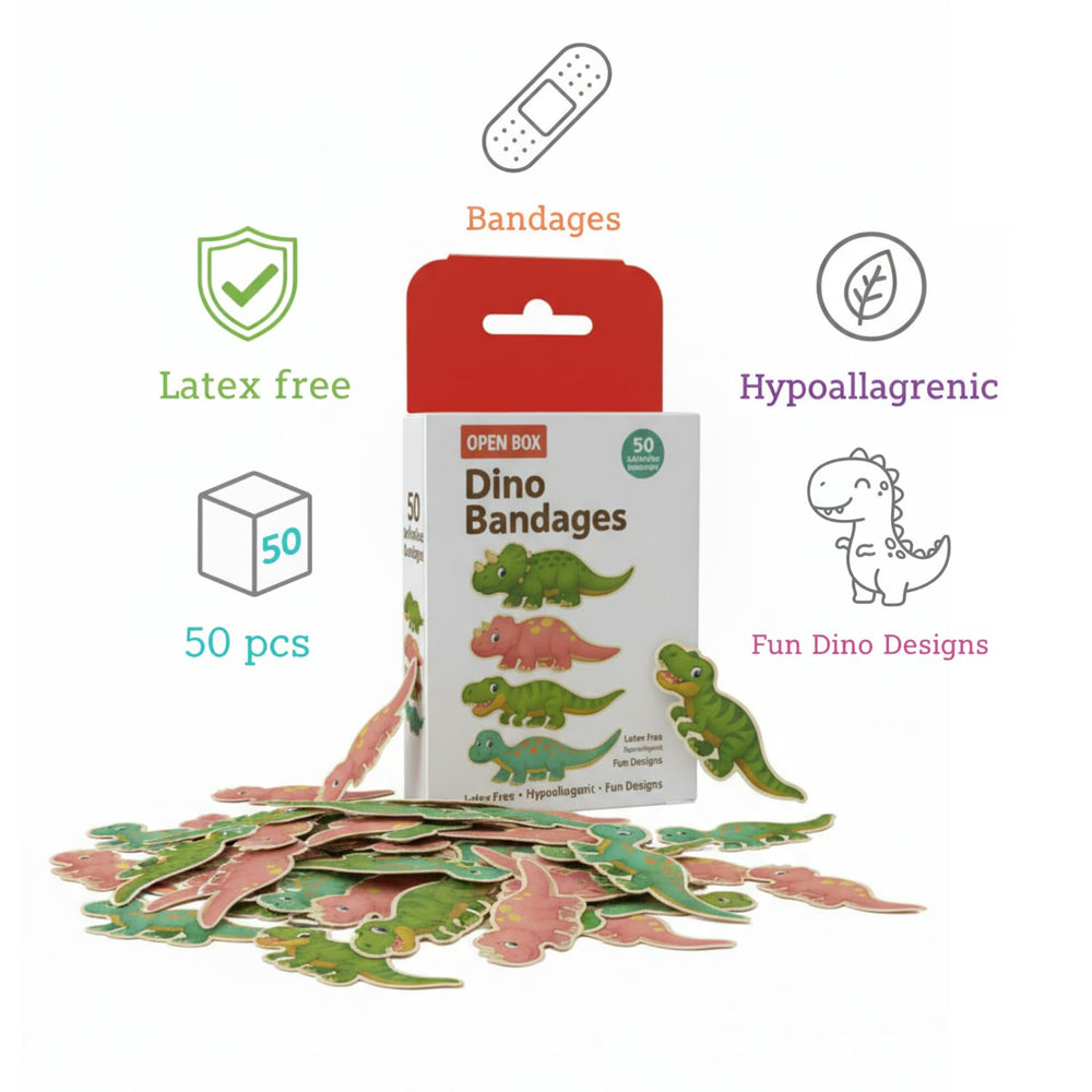 Generic 50-count Dinosaur Bandages ideal for home, school, and travel.