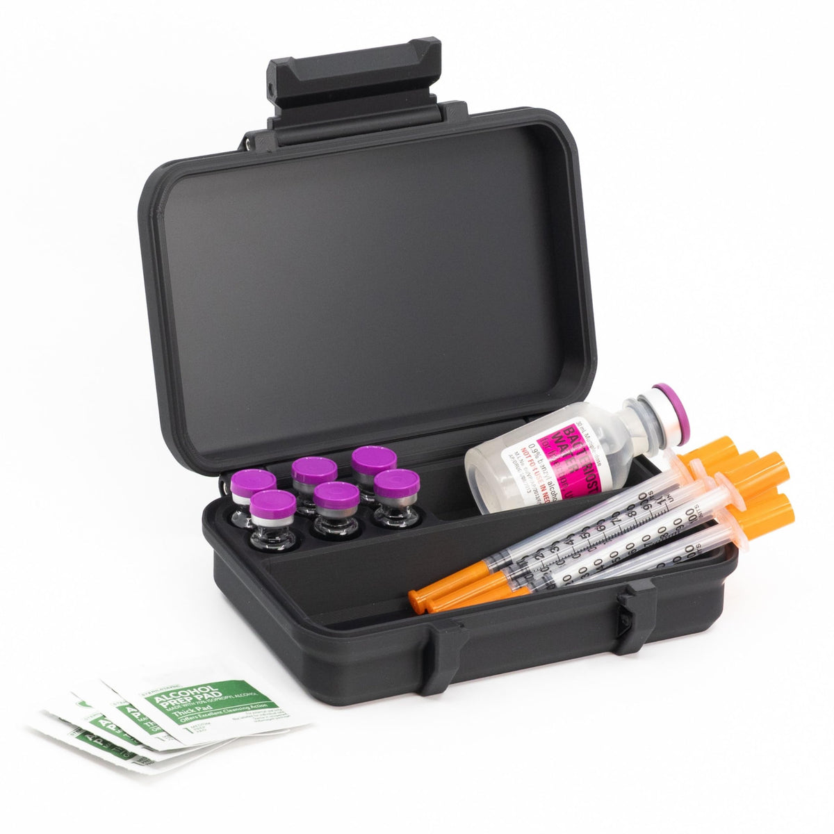 Generic dual 3ml and 30ml vial case helps keep injections organized for travel