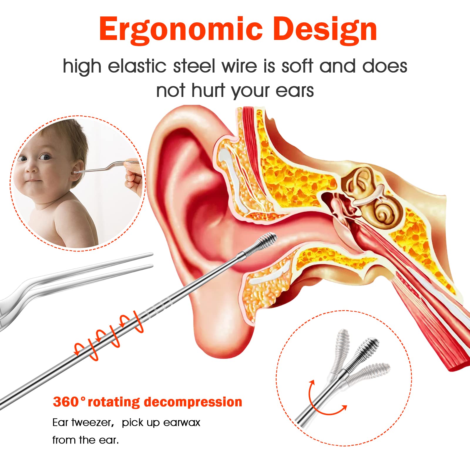 Spiral head massage tip from Generic Ear Pick for gentle canal stimulation during cleaning.