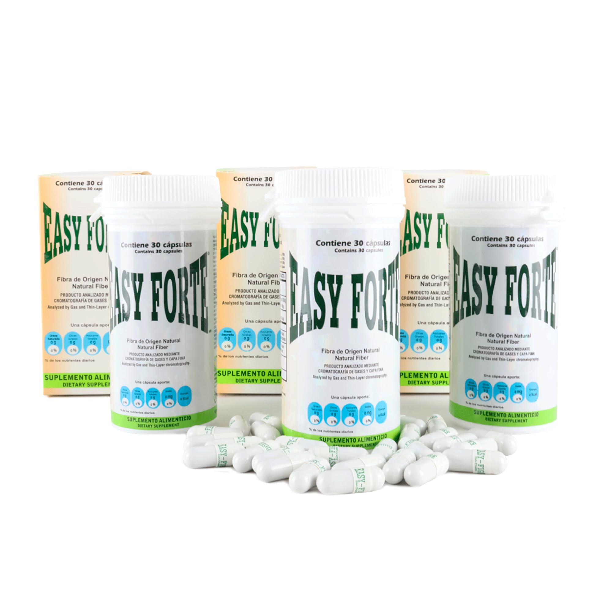 Generic Easy Forte bottle pour showing convenient nightly fiber dosing for digestion
