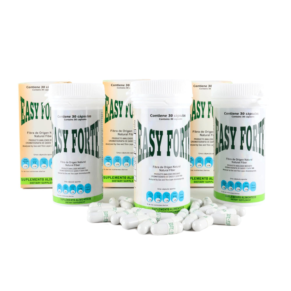 Generic Easy Forte bottle pour showing convenient nightly fiber dosing for digestion