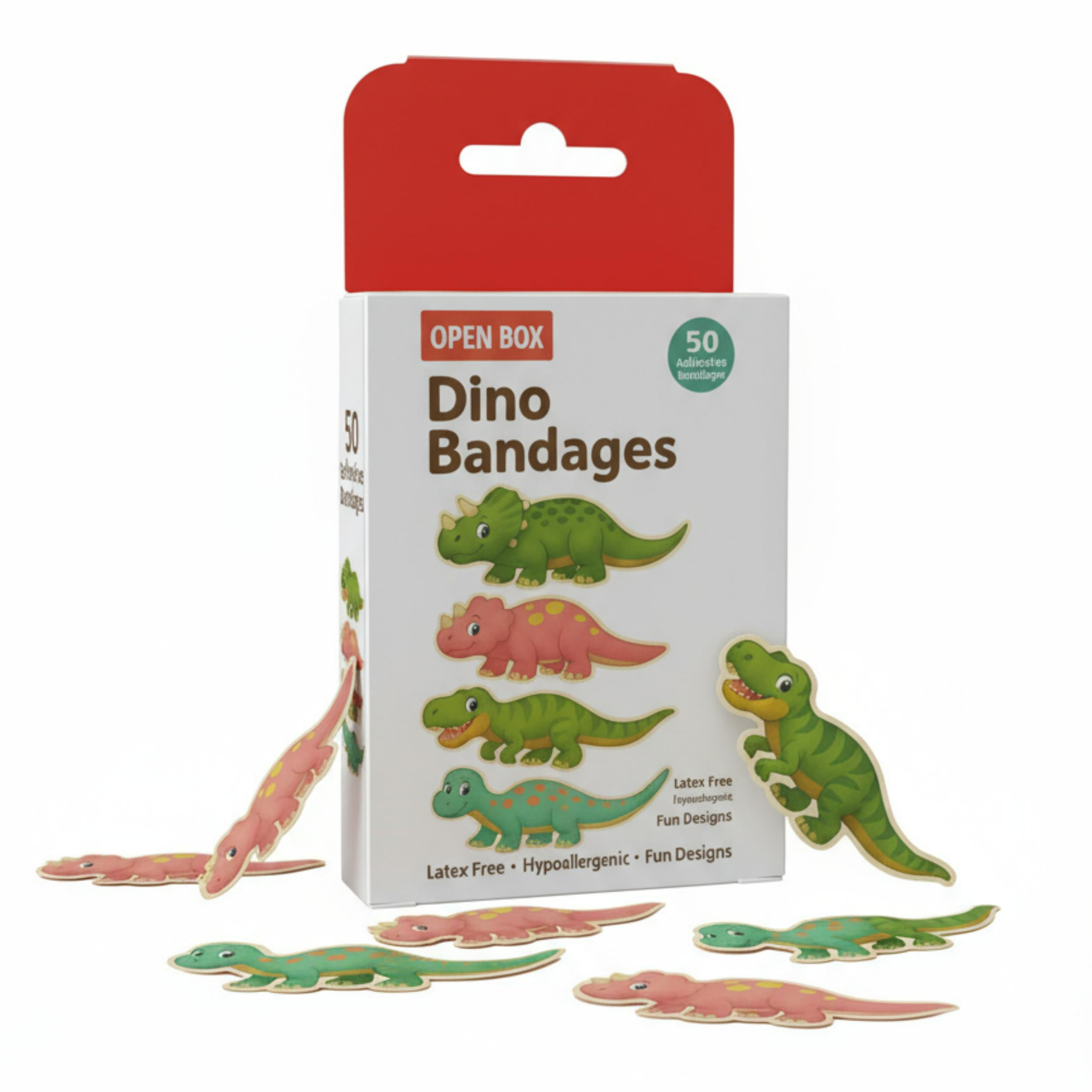 Generic Kids Dino Bandages with T-Rex design provide kid-friendly protection.