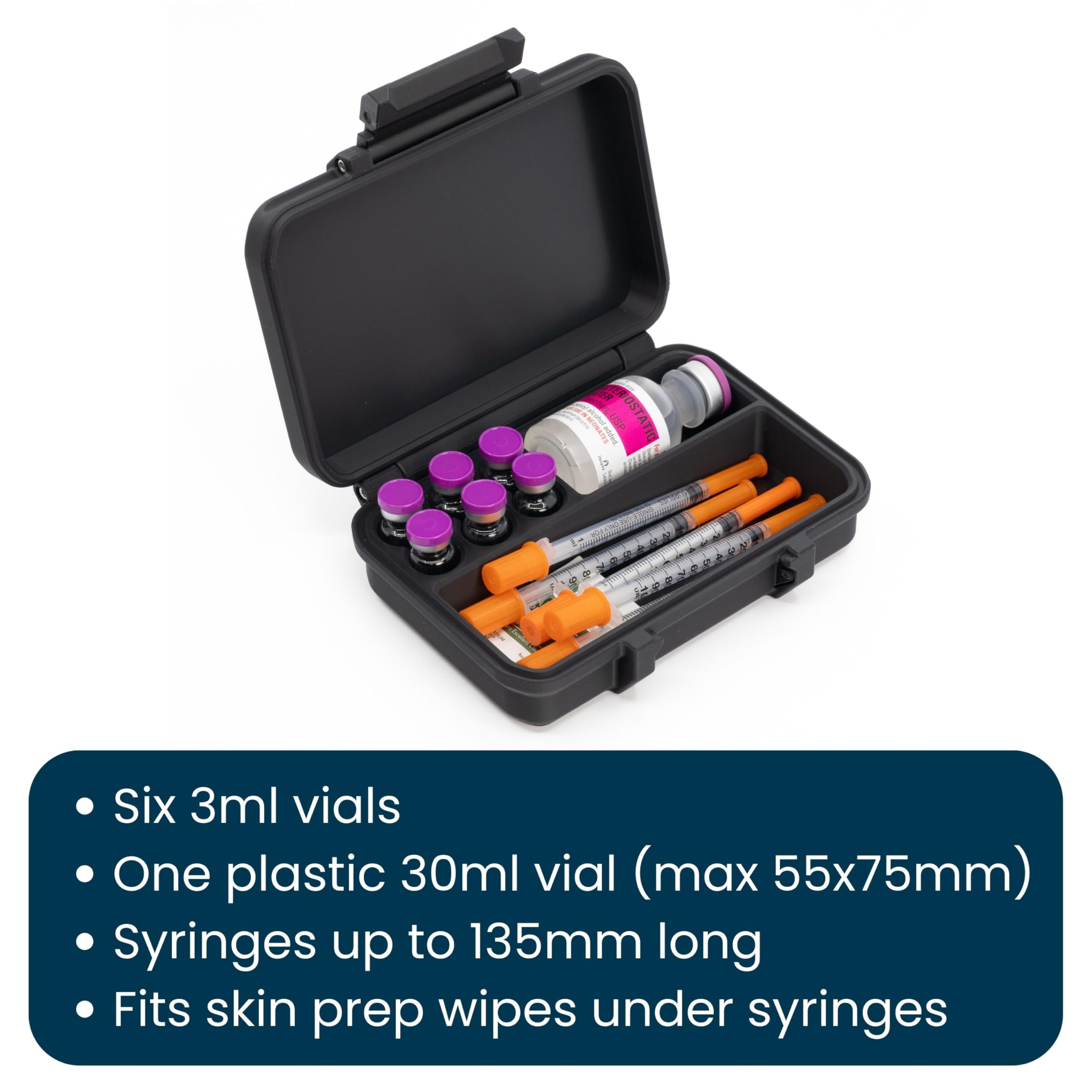 Generic vial case with syringe storage for tidy home preparation