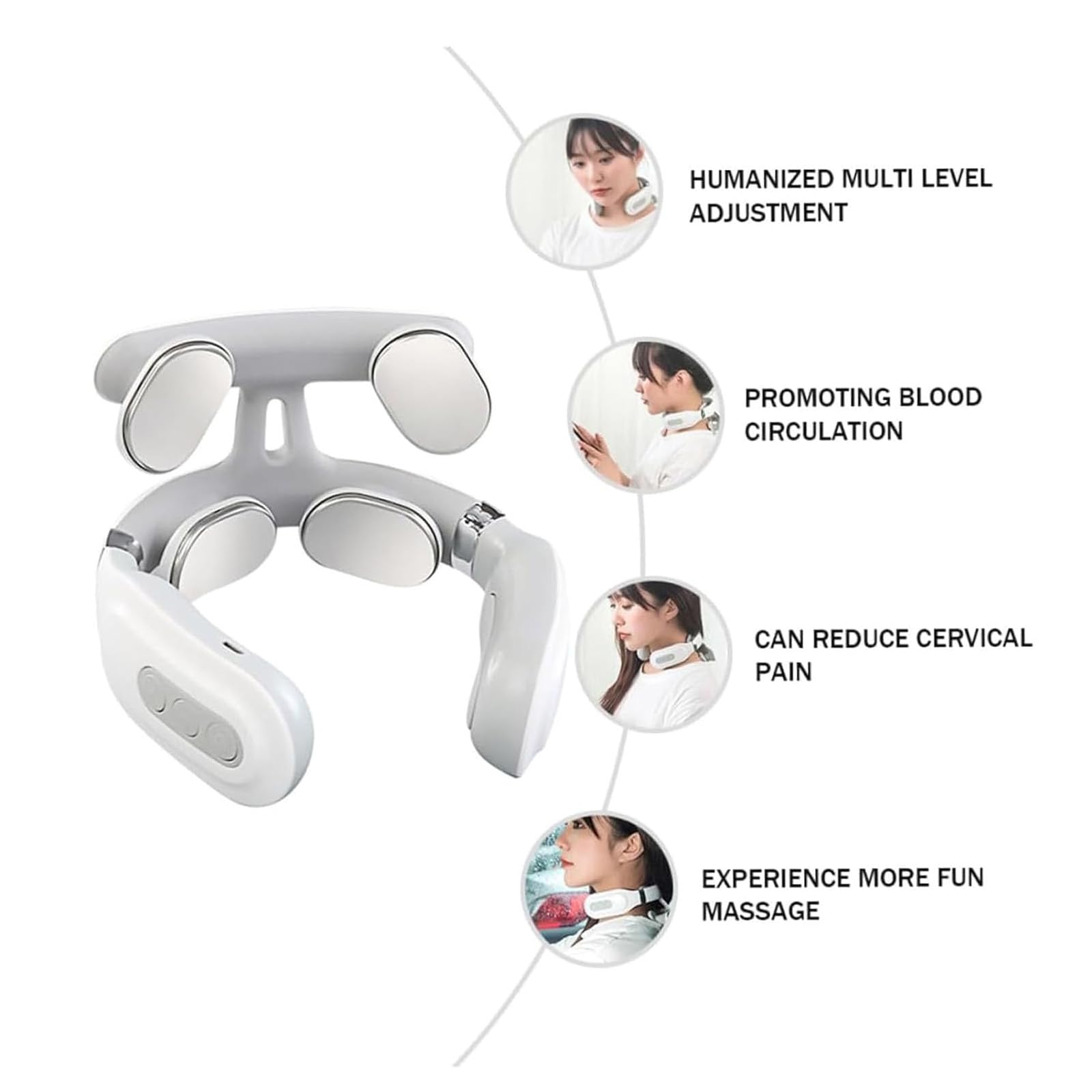 Generic Vitality Pro 2.0 neck massager worn for heat and modes