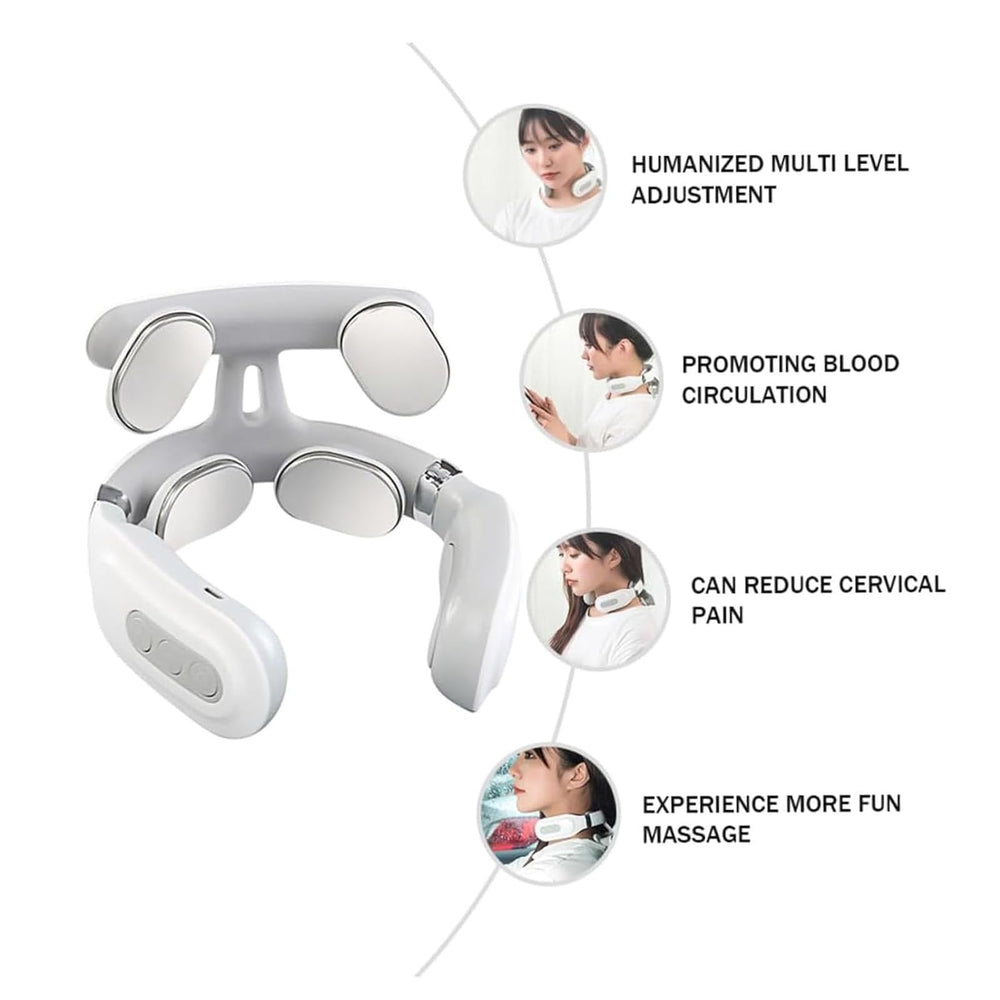 Generic Vitality Pro 2.0 neck massager worn for heat and modes