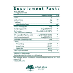 Genestra Bio Enzymes bottle side view with chewable tablets.