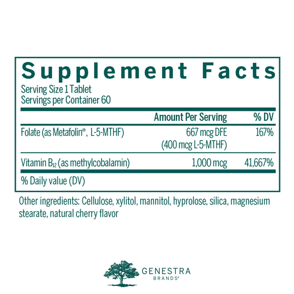 Genestra Brands Active B12 chewables close-up emphasizes convenient daily use and cherry flavor.