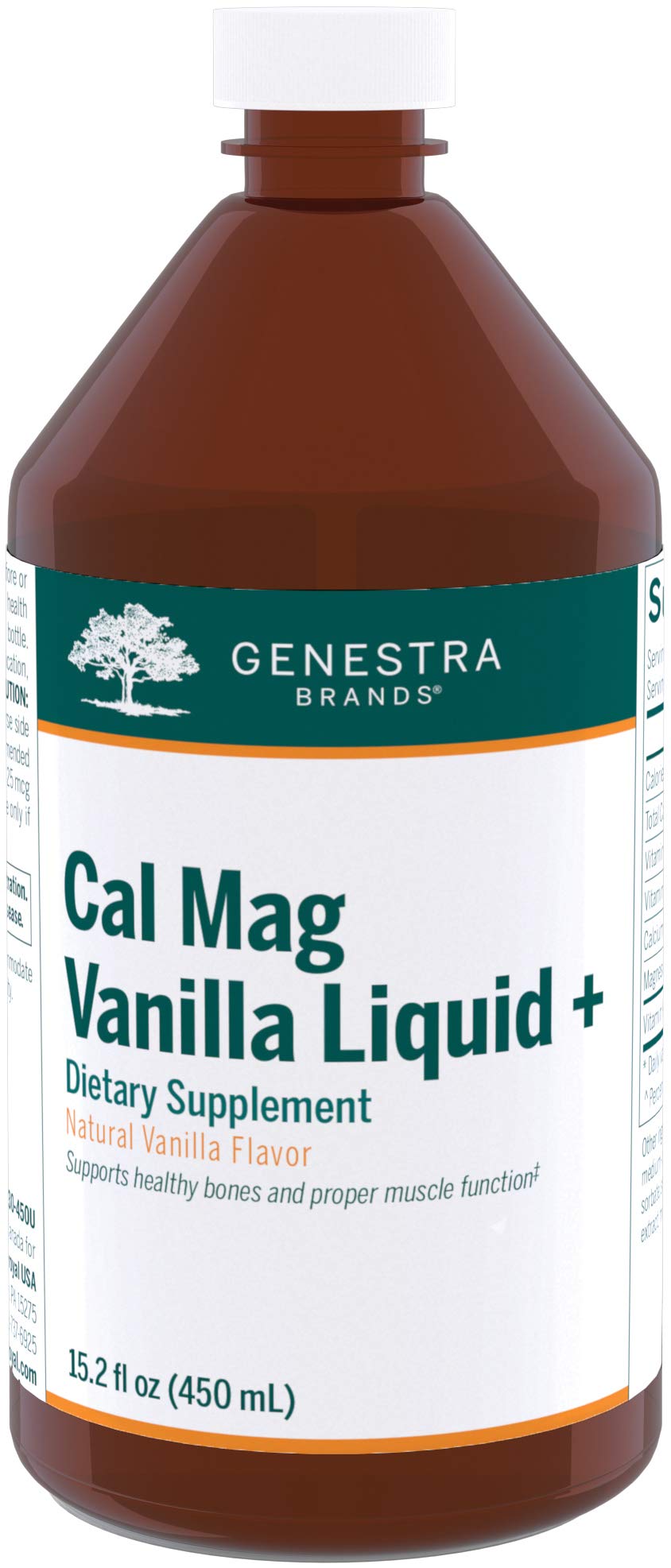 Genestra Cal Mag Vanilla Liquid bottle with an easy pour for daily mineral intake.