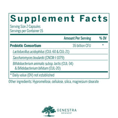 Genestra HMF Travel capsule close-up highlighting 30 capsules for travel use.