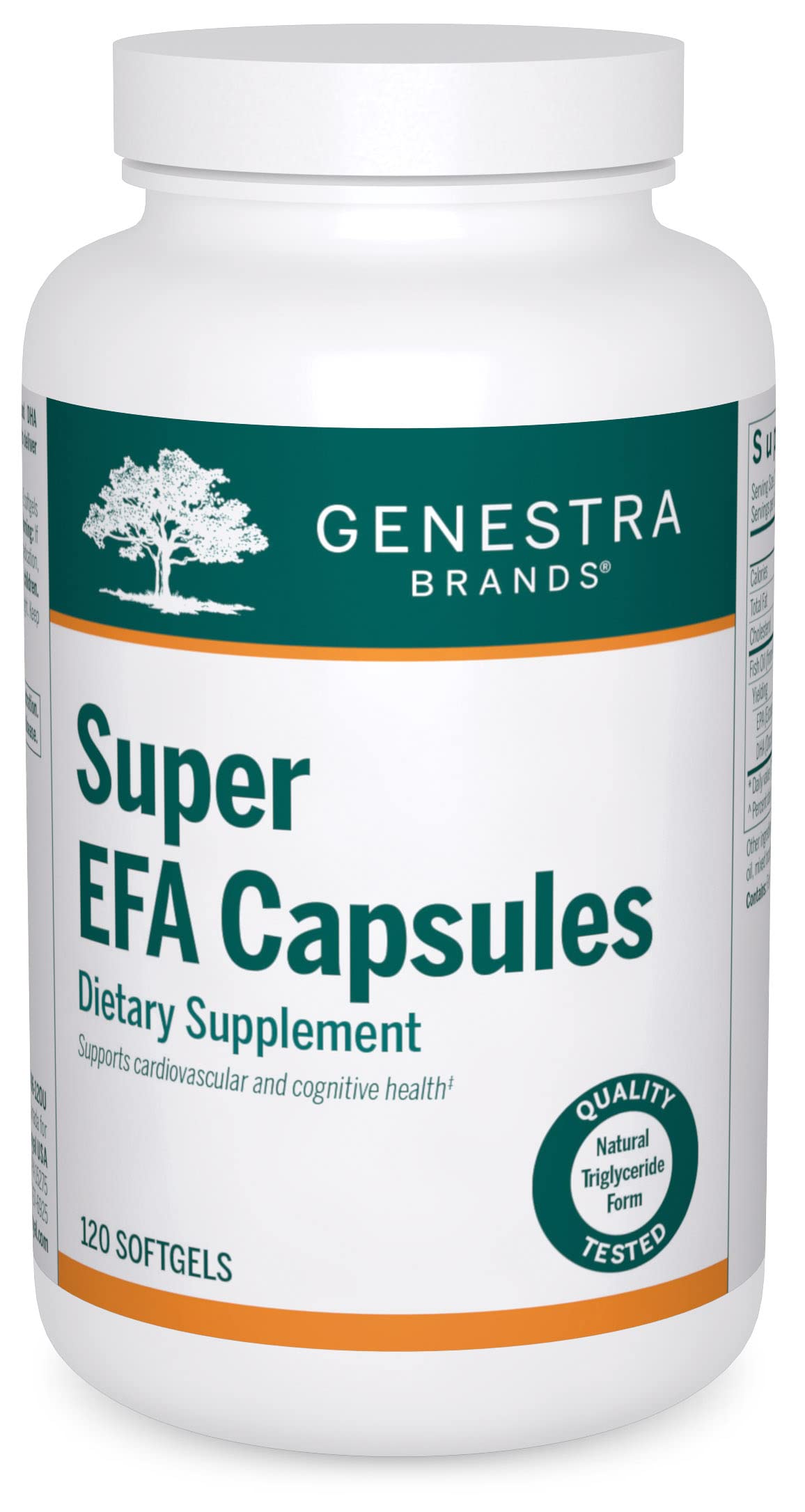 Genestra Brands Super EFA softgel bottle offers potential support for lipid metabolism.